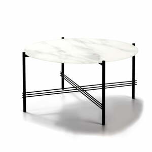 Fehér-fekete dohányzóasztal márvány dekoros üveglappal, ø 84 cm - Marckeric