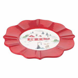Piros-fehér dolomit karácsonyi szervírozó tányér ø 29 cm Winter Village - Villa d'Este