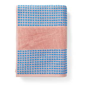 Kék-rózsaszín frottír bio pamut fürdőlepedő 70x140 cm Check – JUNA