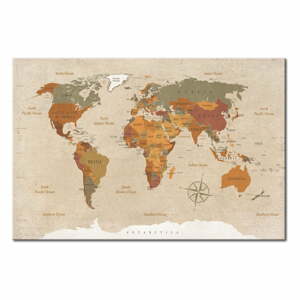 Beige Chic fali világtérkép, 60 x 60 cm - Bimago